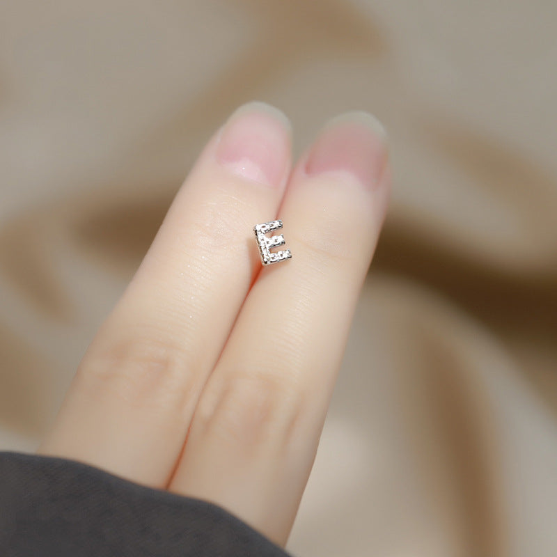 Wholesale Simple Niche Design Mini Full Diamond Earrings for Men and Women Sterling Silver Full Diamond 26 Letter Earrings